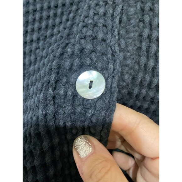 Cold Cotton Black Waffle Knit Button-Up Cardigan With Front Pockets Womens L - Picture 6 of 9